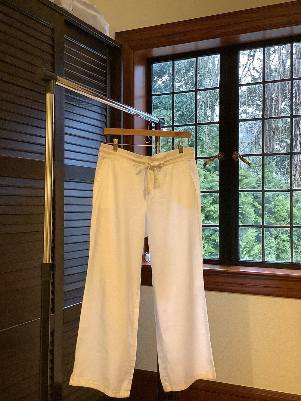White Linen Drawstring Wide-Leg Pants (MP)